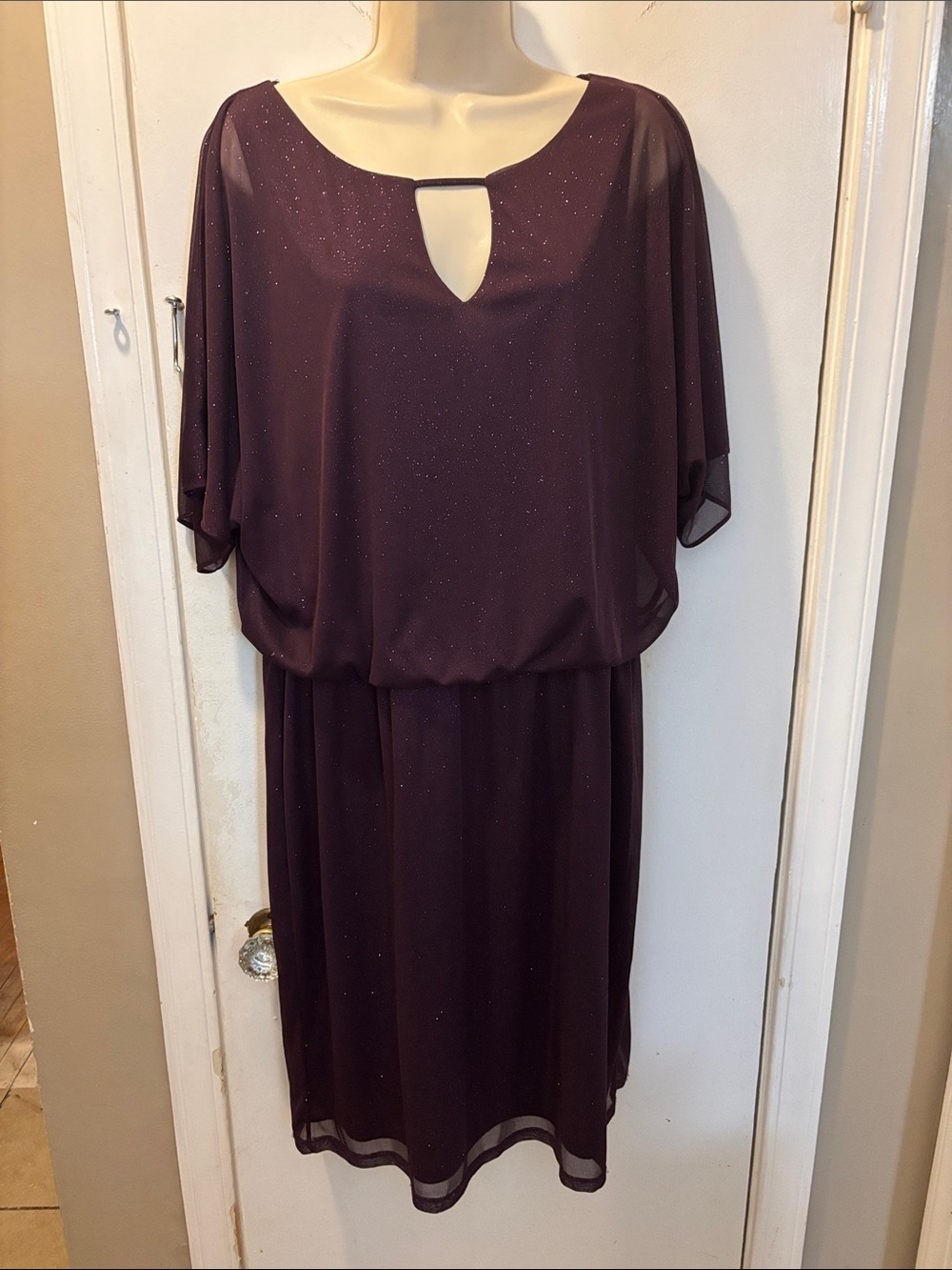 Elegant Onyx Nite 14W Plus Plum Sparkle Blouson Dress evening 26-389